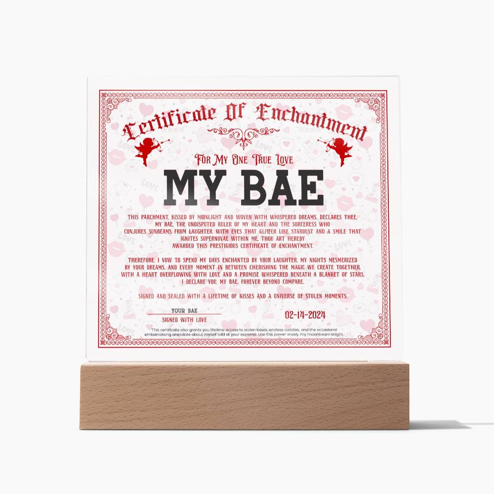 Certificate Of Enchantment - My Bae GF Acrylic Square Plaque