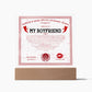 Certificate Of Infinite And Romantic Devotion Boyfriend Acrylic Square Plaque