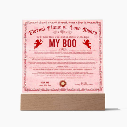 Eternal Flame Of Love Award - My Boo GF Acrylic Square Plaque