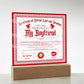 Certificate Of Eternal Love And Devotion Boyfriend Acrylic Square Plaque