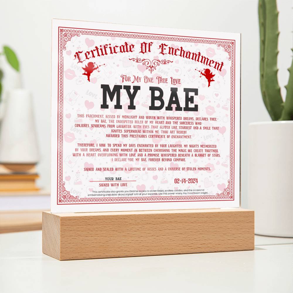 Certificate Of Enchantment - My Bae GF Acrylic Square Plaque