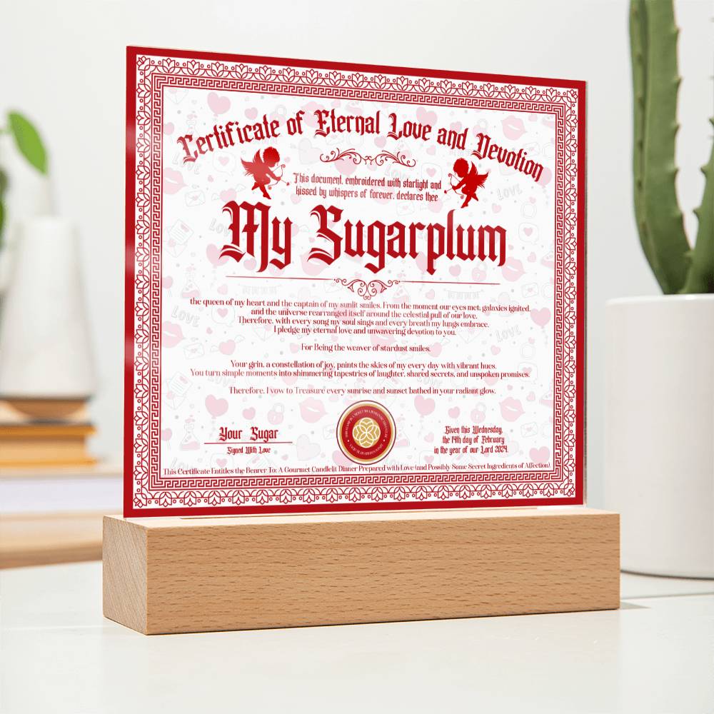 Certificate Of Eternal Love And Devotion - My Sugarplum GF Acrylic Square Plaque