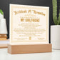 Certificate Of Recognition - Girlfriend Acrylic Square Plaque