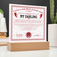 Certificate Of Infinite Affection and Romantic Devotion - My Darling Acrylic Square Plaque