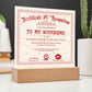 Certificate Of Recognition Boyfriend Acrylic Square Plaque
