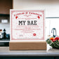 Certificate Of Enchantment Bae Acrylic Square Plaque