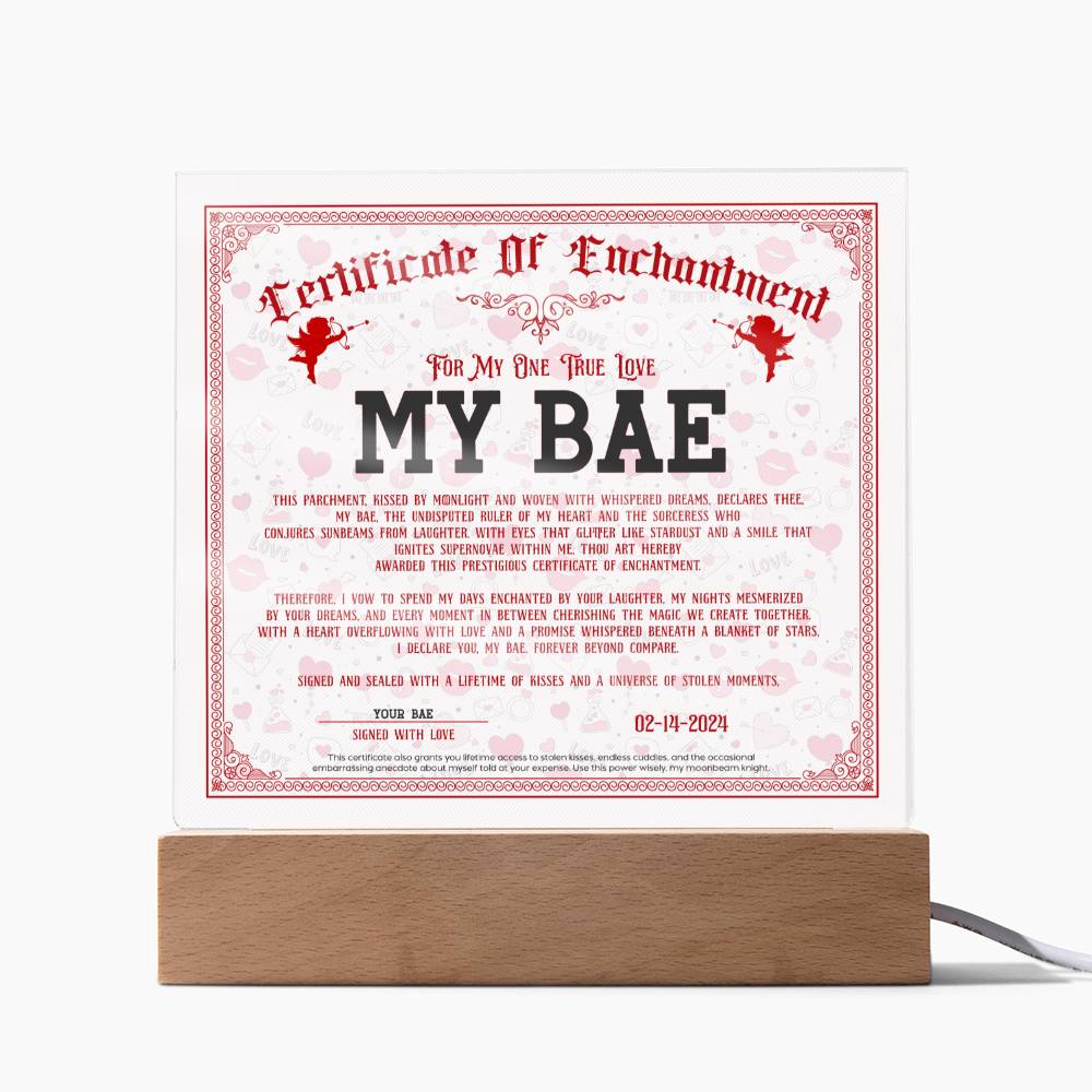 Certificate Of Enchantment - My Bae GF Acrylic Square Plaque