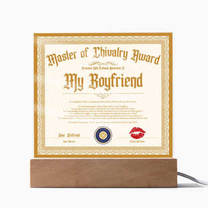 Master Of Chivalry Award Boyfriend Certificate Acrylic Square Plaque
