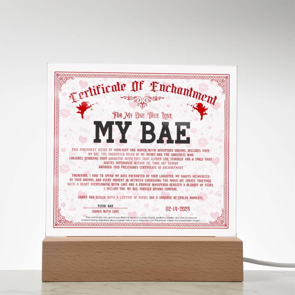Certificate Of Enchantment - My Bae GF Acrylic Square Plaque