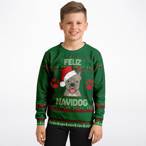 Feliz Navidog - French Bulldog - Athletic Kids/Youth Sweatshirt – AOP