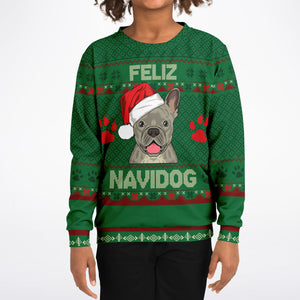 Feliz Navidog - French Bulldog - Athletic Kids/Youth Sweatshirt – AOP