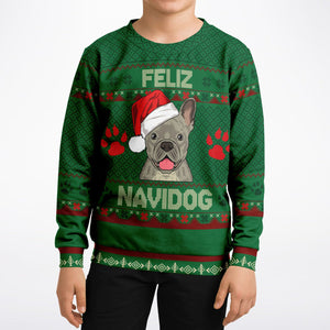 Feliz Navidog - French Bulldog - Athletic Kids/Youth Sweatshirt – AOP