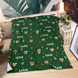 Blanket - Turkeys - Personalized - 12401b Green Fabric