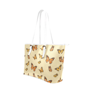 Orange Butterflies Leather Tote Bag - Freedom Look