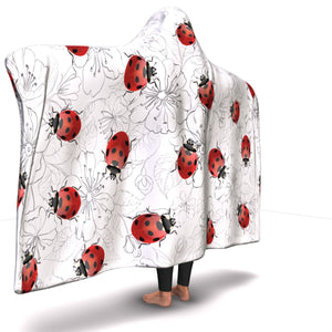 Realistic Ladybugs & Flowers Hooded Blanket (S)