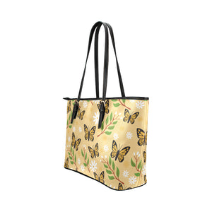 Butterflies With Flowers And Plants  Leather Tote Bag - Freedom Look