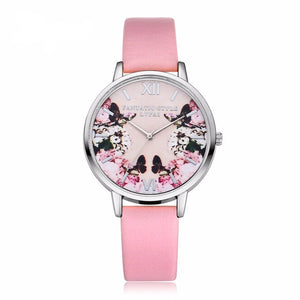Modern Leather Flower & Butterfly Wrist Watch - Freedom Look