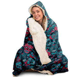 Sugar Skull Pattern Hooded Blanket