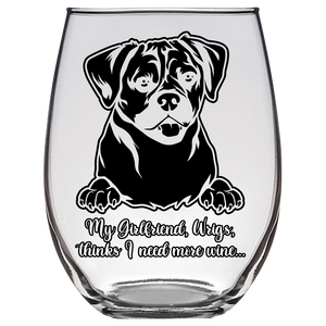Puggle Mom - My Girlfriend, Wrigs - Stemless Wine Glass