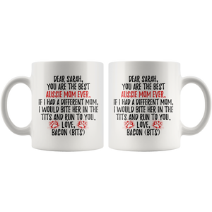 Personalized Australian Shepherd Dog Bacon Mom Sarah Coffee Mug (11 oz)