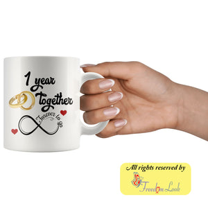 1 year together anniversary coffee mug (11 oz) - Drinkware