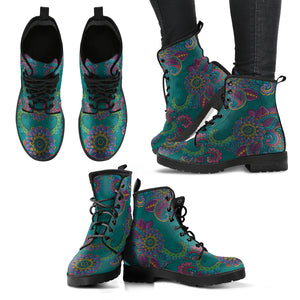 Turqouise Paisley Mandala Handcrafted Women's Vegan-Friendly Leather Boots
