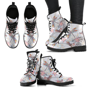 Flower White Dragonfly Handcrafted Women's Vegan-Friendly Leather Boots