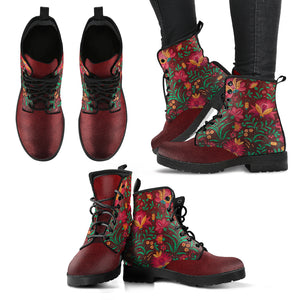 Floral Pattern Handcrafted Women's Vegan-Friendly Leather Boots
