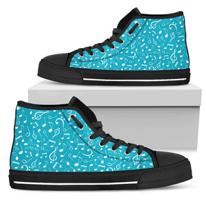 Turquoise Note Design Shoes - Big Notes Women's High Top Shoes