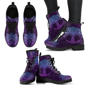 Purple Tree Of Life Handcrafted Women's Booties Vegan-Friendly Leather Boots
