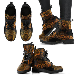 Rusty Gold Paisley Mandala Handcrafted Women's Booties Vegan-Friendly Leather Boots