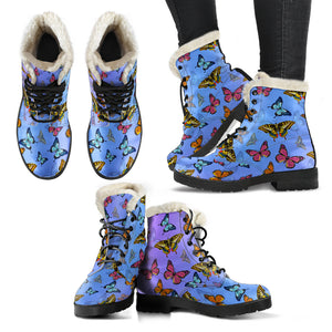 Colorful Butterflies Women's Faux Fur Leather Boots - Freedom Look