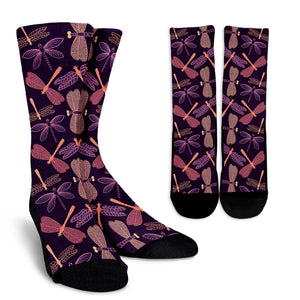 Dragonfly Violet Crew Socks - Freedom Look