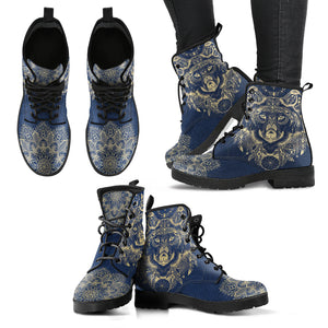 Gold Wolf Mandala Handcrafted Women's Vegan-Friendly Leather Boots