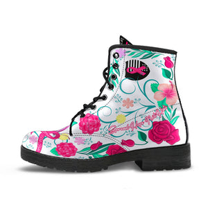 Breast Cancer Awareness - Women's White Booties Vegan-Friendly Leather Boots