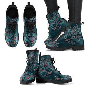 Floral Paisley Green Handcrafted Women's Vegan-Friendly Leather Boots