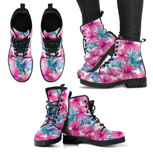 Pink Tropical Hummingbird Womens Vegan-Friendly Leather Woman Premium Boots