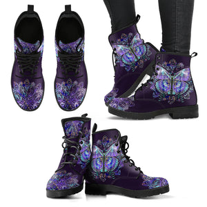 Purple Boho Butterfly Handcrafted Women's Vegan-Friendly Leather Boots