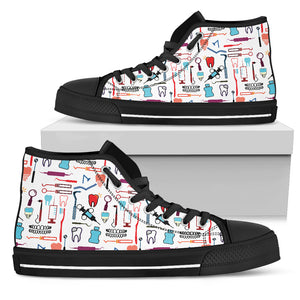 Dental Hygienist Dental Tools - Men's High Top Black Shoes