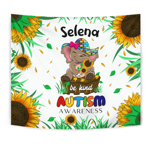 Tapestry Personalized Wall Decoration - Autism Awareness Elephant Sunflowers