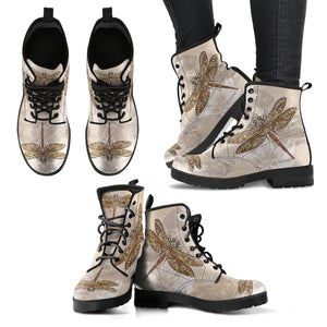Beige Dragonfly Handcrafted Women's Vegan-Friendly Leather Boots