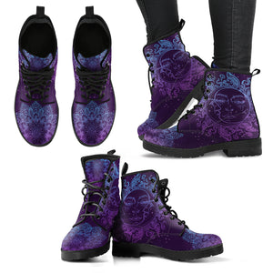 Purple Sun and Moon Handcrafted Women's Boots Vegan-Friendly Leather Booties