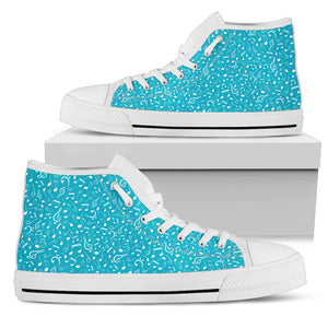 Turquoise Note Design Shoes - Womens High Top Canvas White Shoes