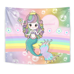 Mermaid Tapestry With Custom Name - Living Room Bedroom Art Wall Decor Gift