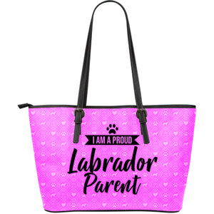 Labrador Dog Mom Dad Pink Large Leather Tote Bag