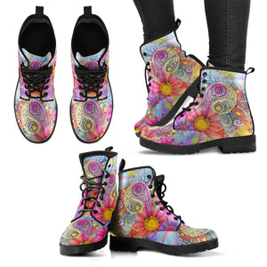 Yin Yang Floral Colors Handcrafted Women's Vegan-Friendly Leather Boots