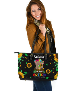 Autism Awareness Elephant Sunflower - Personalized Large Tote Bag