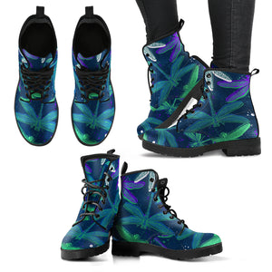 Handcrafted Mystical Dragonfly Purple Blue Green Leather Boots