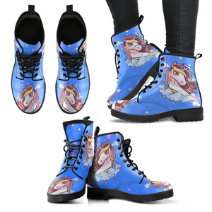 Unicorn Blue Ladies Womens Booties Vegan-Friendly Leather Woman Boots