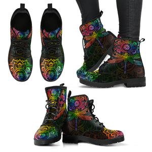 Mandala Dragonfly Chakra Color Handcrafted Women's Vegan-Friendly Leather Boots